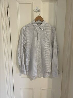 Buck Mason White Green Striped Button Up Shirt Large